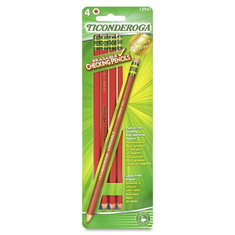  Ticonderoga® Erasable Checking Pencils, Presharpened, Carmine  Red, Pack Of 12 : Wood Colored Pencils : Office Products
