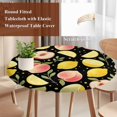 thumbnail image 3 of Summer Fruit Round Tablecloth 36-44 Inch Round Fitted Table Cloth with Elastic Edge, Spring Botanical Lemon Peach Black Waterproof Table Cover Protector for Outdoor Picnic Party Dining, 3 of 9