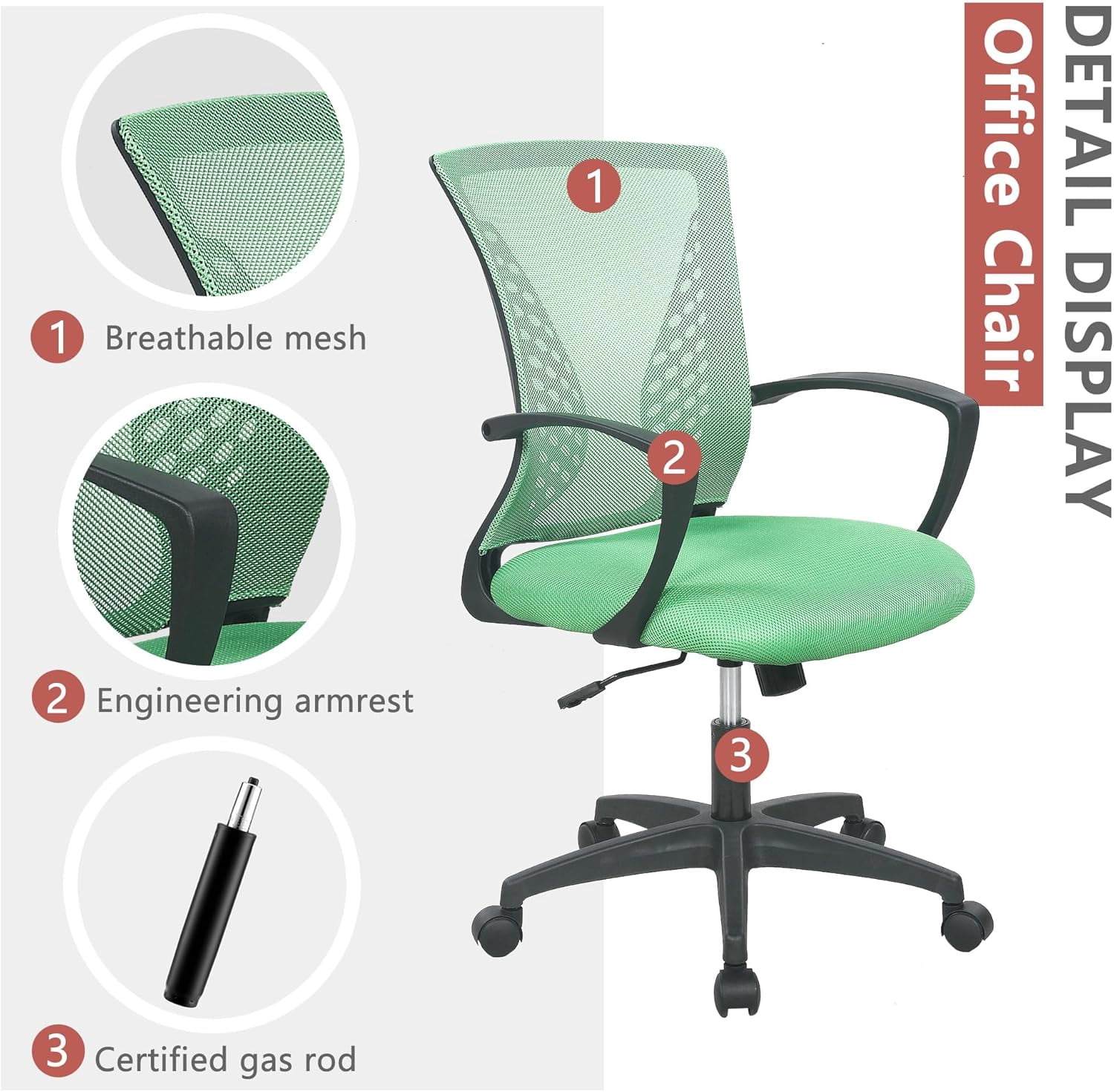 YRLLENSDAN Mesh Office Chair with Wheels Conference Room Chair Mesh Computer Chair for Adults 250lb Rolling Desk Chair with Arms Study Chair Adjustable Height,Green