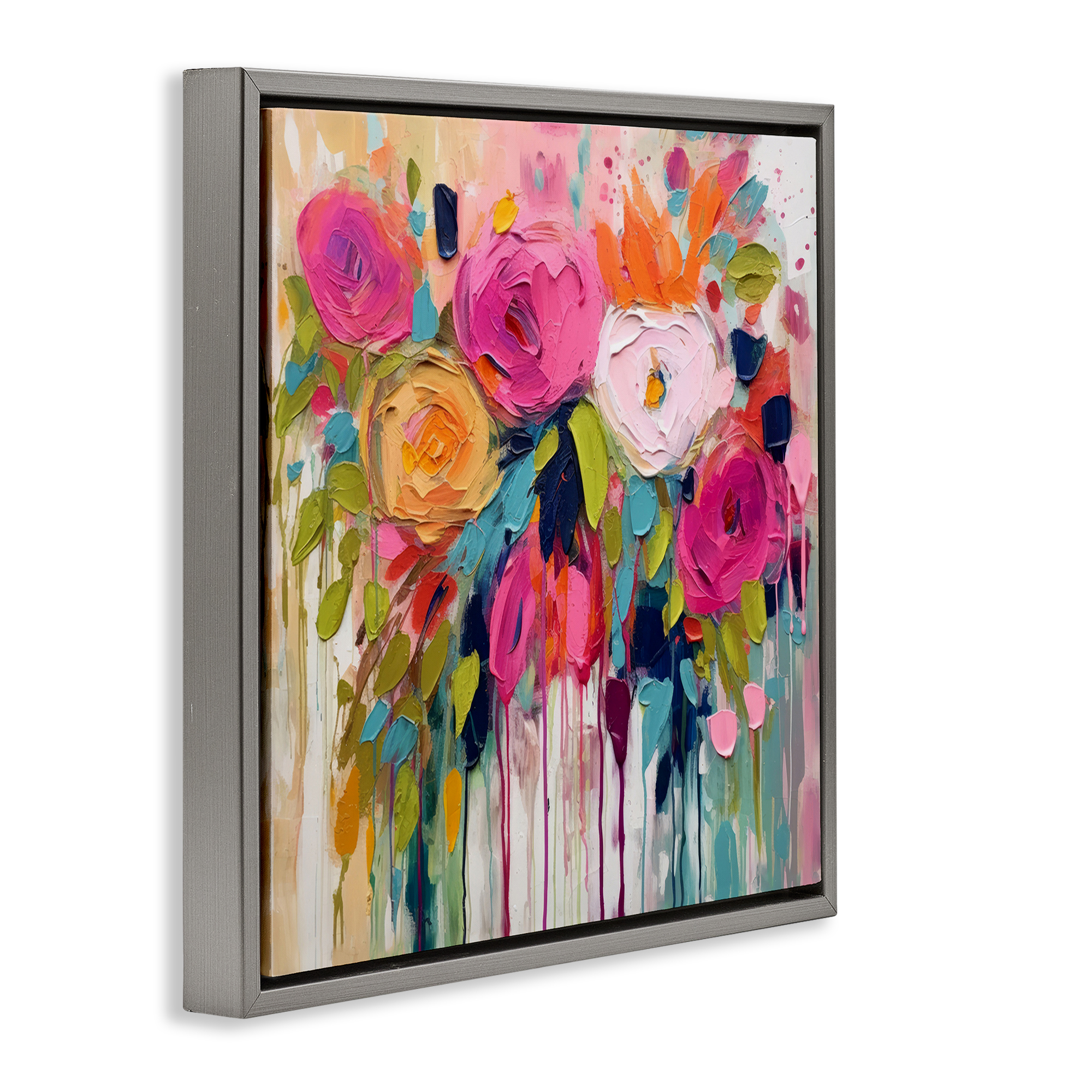 Stupell Industries Urban Paint Bouquet Botanical & Floral Painting Gray Floater Framed Art Print Wall Art, 18 x 18
