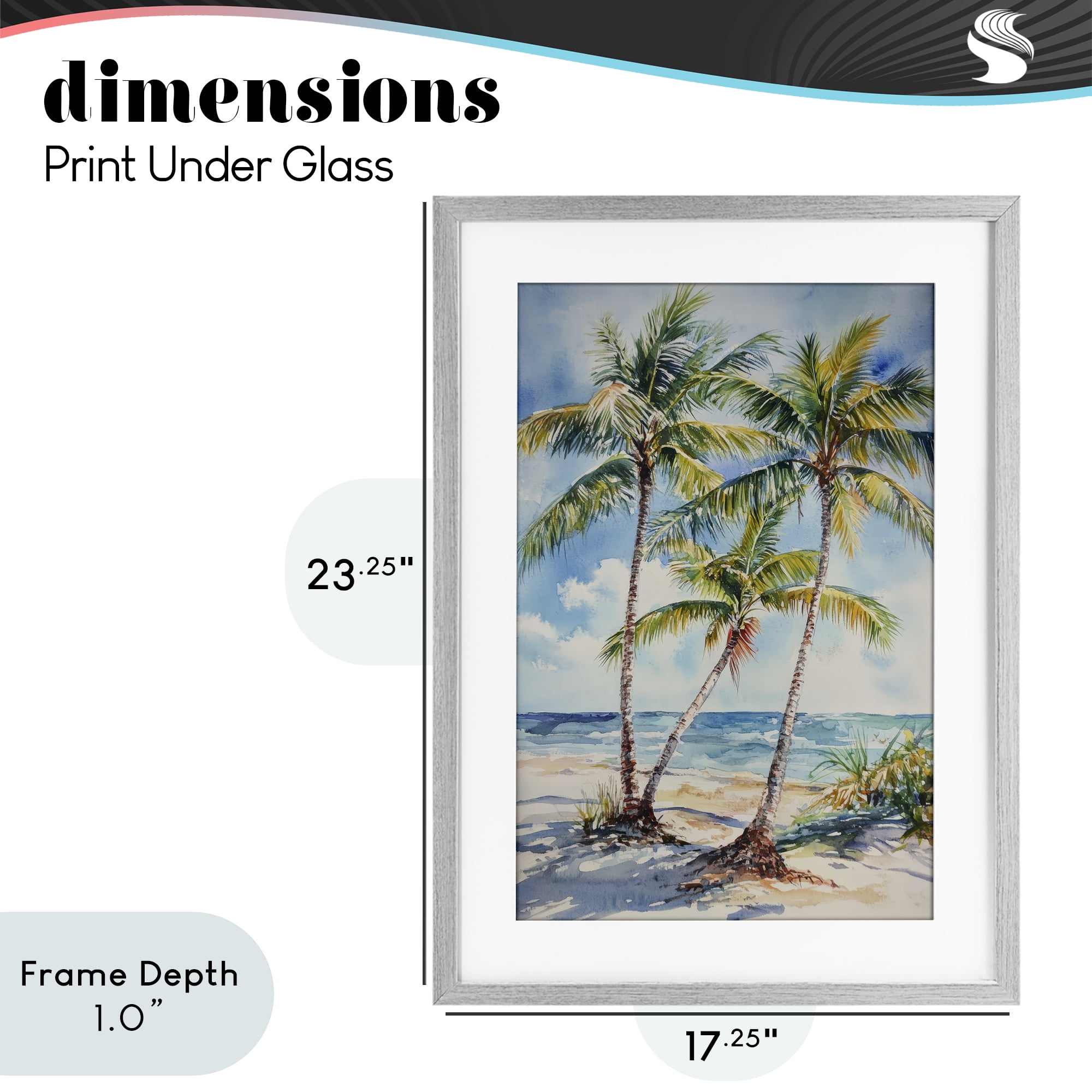 Stupell Industries Windy Palm Trees on Shore Gray Framed Print Under Glass, design by Petal Prints Design