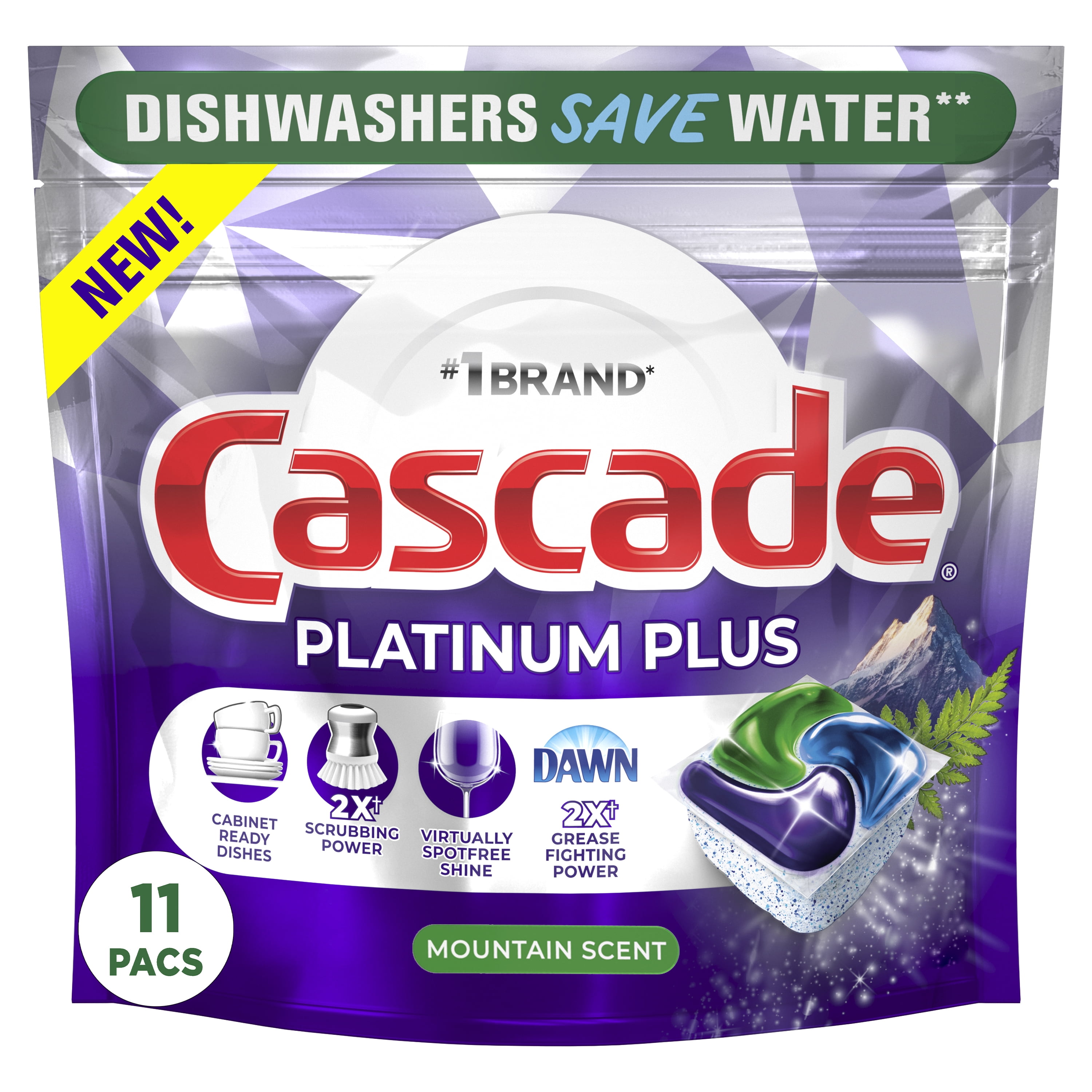 Cascade Platinum Plus Dishwasher Detergent Pacs, Mountain Scent, 11