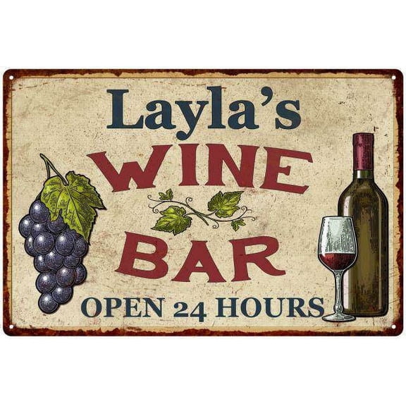 Layla's Rustic Wine Bar Sign Wall Decor Kitchen Gift 8 x 12 High Gloss Metal 208120056198