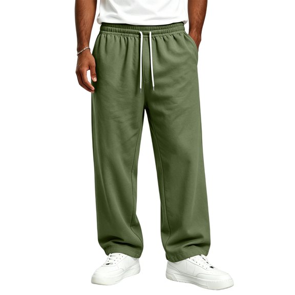 Baggy Sweatpants Men Casual Straight Leg Big and Tall Plus Size Pants Gym Workout Pants With Drawstring Fashion Clothing Green L