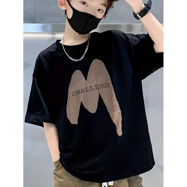 New Short-Sleeve T-Shirt for Boys, Perfect for Middle School Students, Versatile for Summer, Featuring Loose Fit And Trendy Letter Prints for Youth.