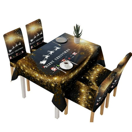 

Christmas Table and Chair Covers Santa Claus Bells Pattern for Kitchen Dining Room Tablecloth Decorations Red Santa Tablecloth 140x180