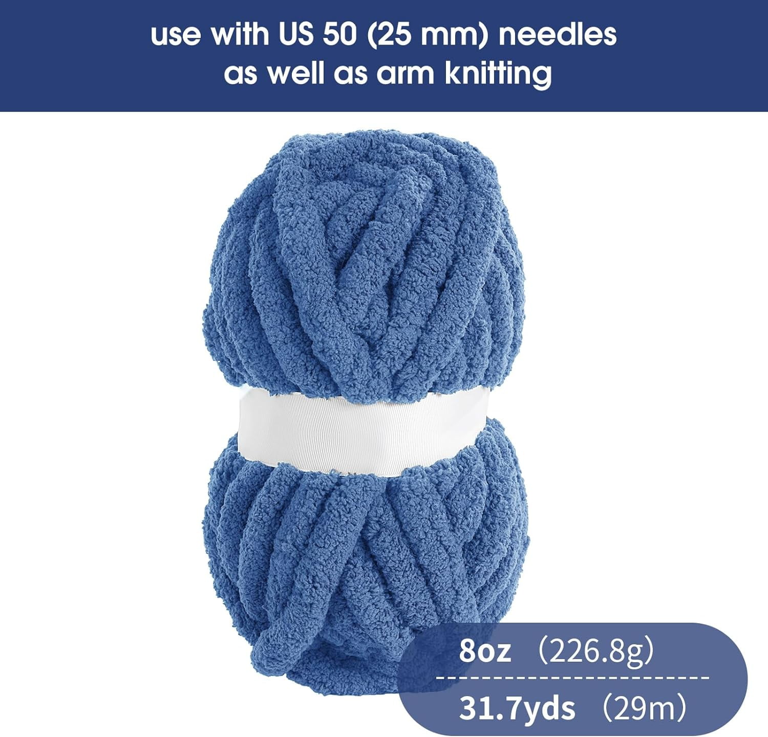 Country Blue Chunky Chenille Yarn for Crocheting, Bulky Thick Fluffy Yarn for Knitting,Super Bulky Chunky Yarn for Hand Knitting Blanket, Soft Plush Yarn, 2 Jumbo Pack (27 yds,8 oz Each Skein)