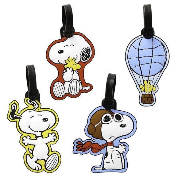 Etiquetas para equipaje Peanuts Snoopy y Woodstock, 4 unidades, PVC