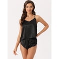 thumbnail image 3 of DARING DIVA Women's Satin Backless Lingerie Tops with Shorts Cami Pajamas Sets S Black, 3 of 6