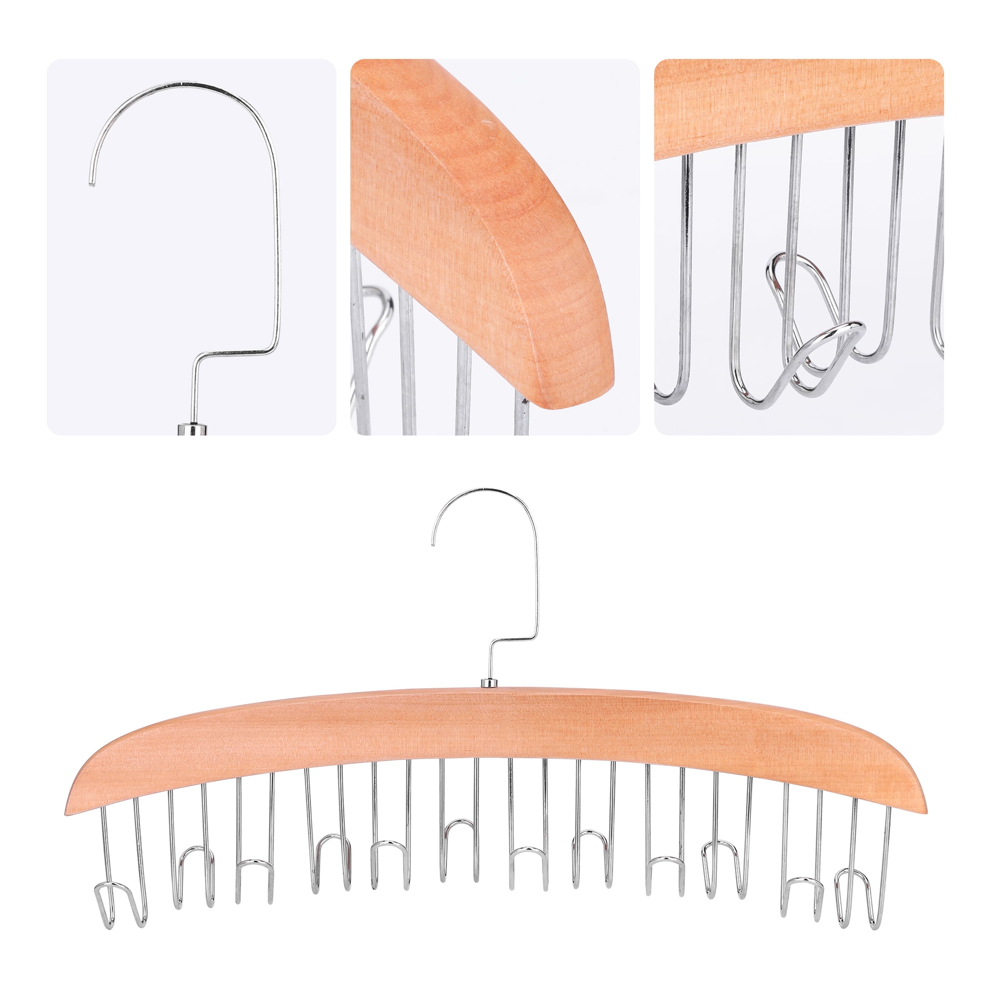 Unique Bargains Bra Hangers Wood Tank Top Hanger with 8 Hooks 2 Pcs Light Brown