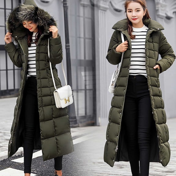 Luvrsol Women's Hooded Maxi Length Puffer Coat Full Zip Long Winter Jacket Warm Oversized Outerwear, Army Green S-L2