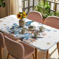 thumbnail image 3 of Blue Gnomes Christmas Table Cloths for 6 Foot Rectangle Tables, Xmas Gifts Snowflake Pine Cones Patio Waterproof Elastic Fitted Tablecloths, Washable Rectangular Table Cover for Camping, 3 of 8