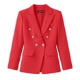 thumbnail image 6 of Women's Solid Lapel Single Button Blazer High Waist Flare Pants 2 Piece Outfit, Elegant Business office Suit Matching Set Red XL(XL), 6 of 6