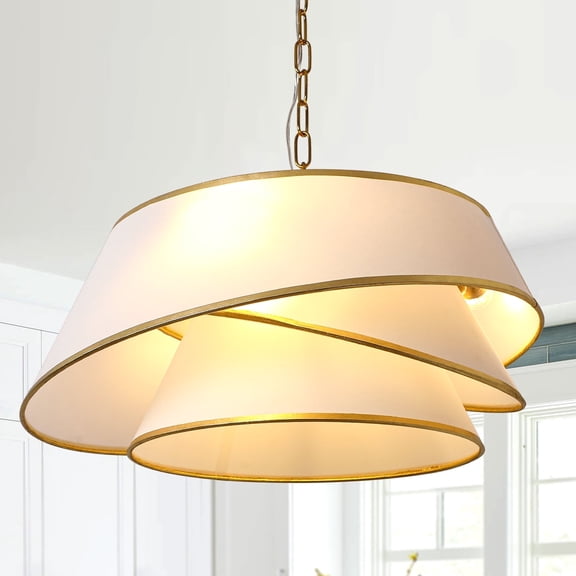 Cusp Barn 24" Multi-Layer Fabric Chandelier with Metal Chain, Height Adjustable Ceiling Light