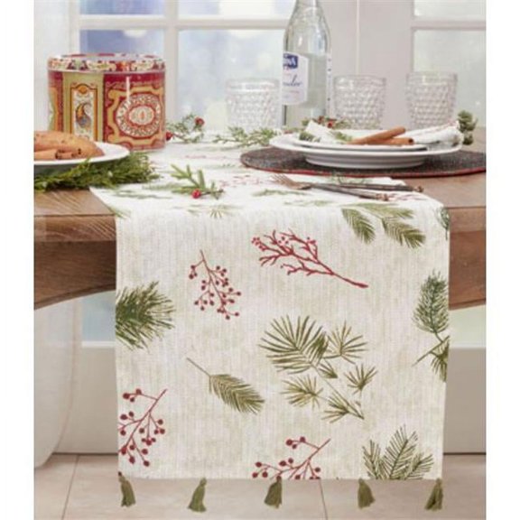 Saro Lifestyle Pine Needle and Red Berry Table Runner