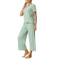 thumbnail image 4 of INSPIRE CHIC Women's Pajama Sets Round Neck Short Sleeve Solid Ribbed Casual Sleepwear Ladies Pajamas M Green, 4 of 6