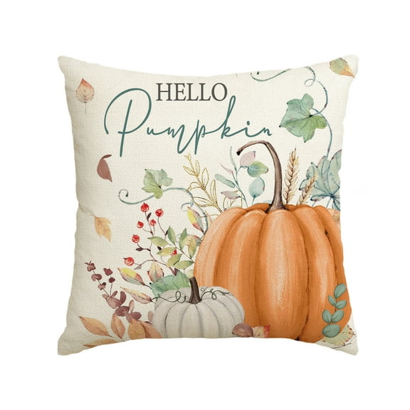 Sm:)e Hello Pumpkin Maple Leaves Fall Pillow Cover 18 x 18 Inch Orange
