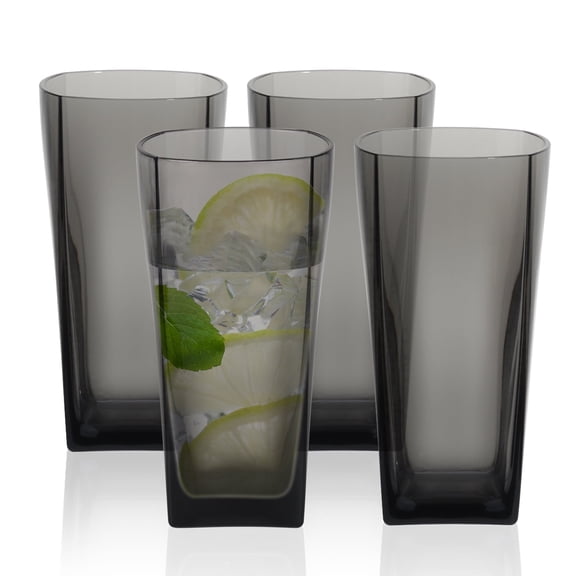 E-Greetshopping 12 oz Grey PS Tumbler Set of 4 – Shatterproof, BPA-Free, Stackable Cups for Parties & Outdoor Use
