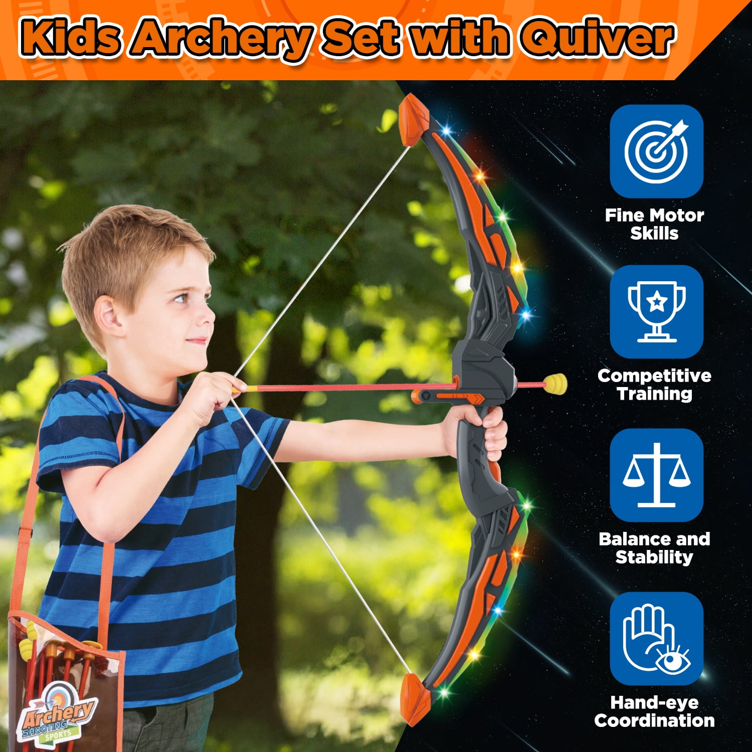 Carsky 5-in-1 Kids Bow and Arrow Set, LED Light-Up Bow, Avocado Target, Foam Dart Launcher & Sticky Arrows, Archery Toy Gift for Boys Girls Ages 4-12, Outdoor Indoor Shooting Playset