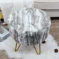 thumbnail image 3 of Home Soft Things Jacquard Faux Fur Round Ottoman - Grey - 18" x 18" x 18", 3 of 9