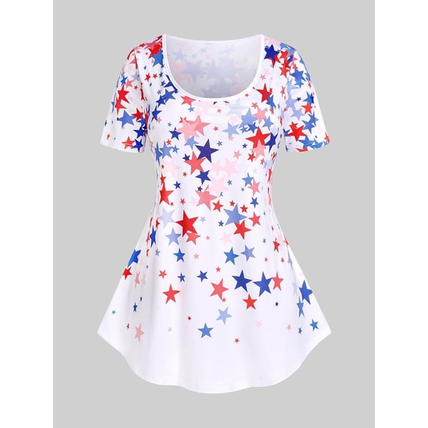 Camiseta Talla Extra Patriótico con Estampado de Bandera de Estados Unidos Rosegal Camisetas tallas grandes