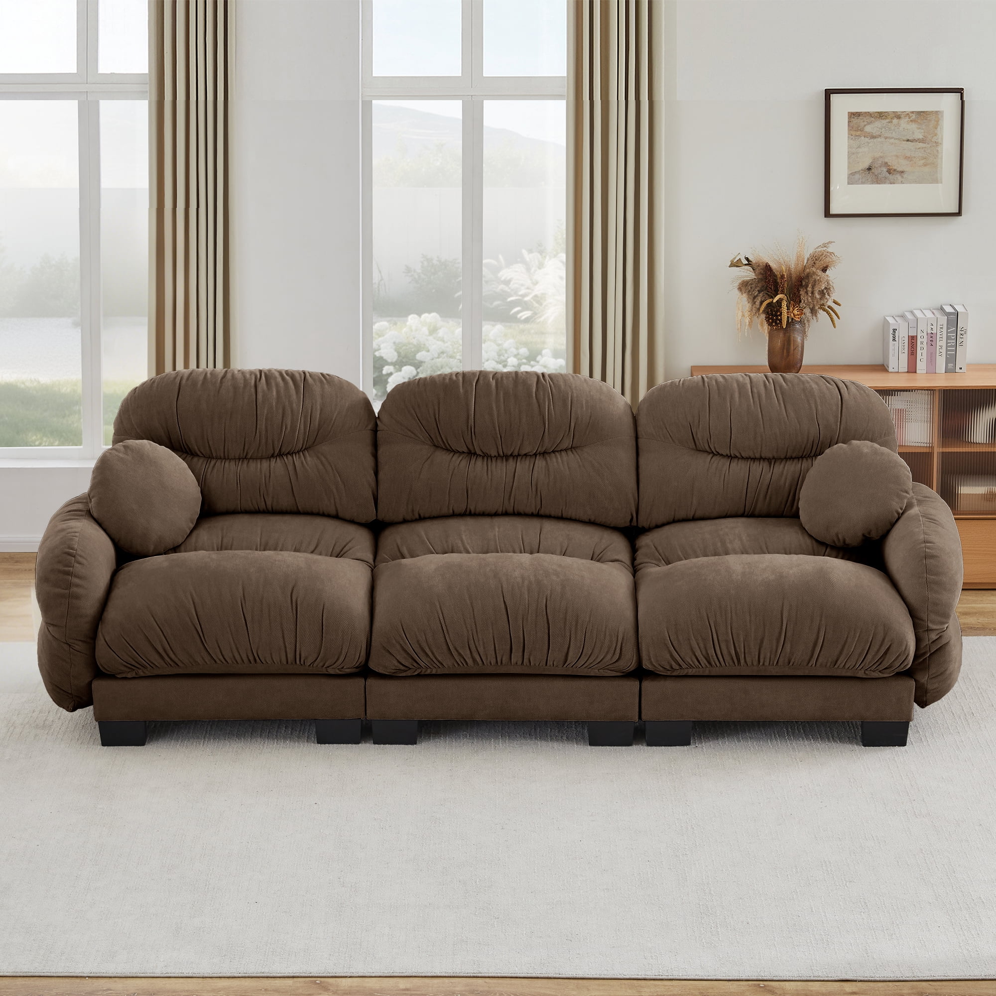 116" 3 Seater Couch Cozy Chenille Sofa with 2 Throw Pillows