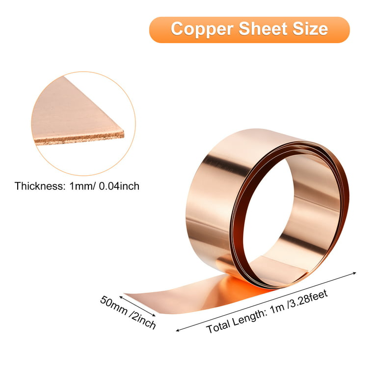 99.9% Pure Copper Flashing, 1mm x 50mm x 1M Copper Metal Sheet Roll Copper  Strip Metal Foil Plate for DIY Projects 