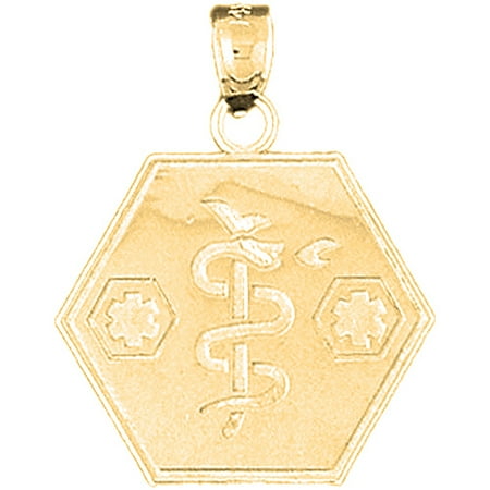 18K Yellow Gold Medical Alert Caduceus Pendant - 27 mm