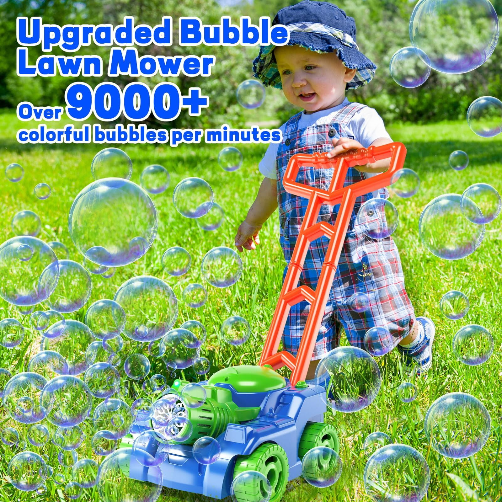 JUGAAD LIFE Bubble Machine Bubble Lawn Mower for Kids Toddlers Automatic Push Toys Summer Outdoor Toys Bubble Maker for Boys Girls 3-6 Years（Green）