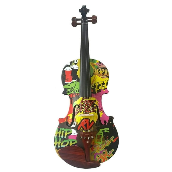 Rozanna's Graffiti Art Violin Outfit w Carbon Fiber Bow Case Crystal Fine Tuners Rosin Strings