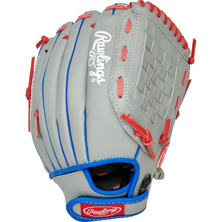 Rawlings Players Series Youth Tball/Baseball Glove, Gray/Blue/Red, 11.5 inch, Right Hand Throw Rawlings Players Series Youth Tball/Baseball Glove, Gray/Blue/Red, 11.5 inch, Right Hand Throw