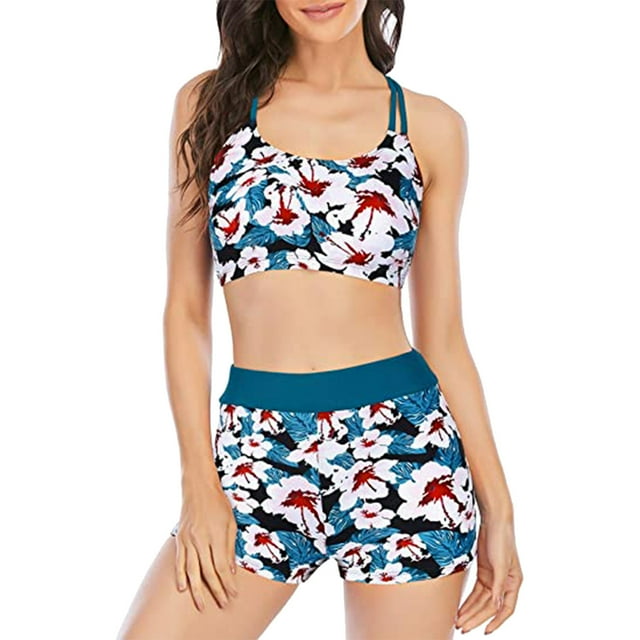 Gibobby Trajes de Baño Mujer Mujeres Bikini de talle Sexy Push Up Trajes de baño de dos piezas Traje de baño vintage Dos piezas Retro Halter Fruncido Cin(Azul celeste,M)