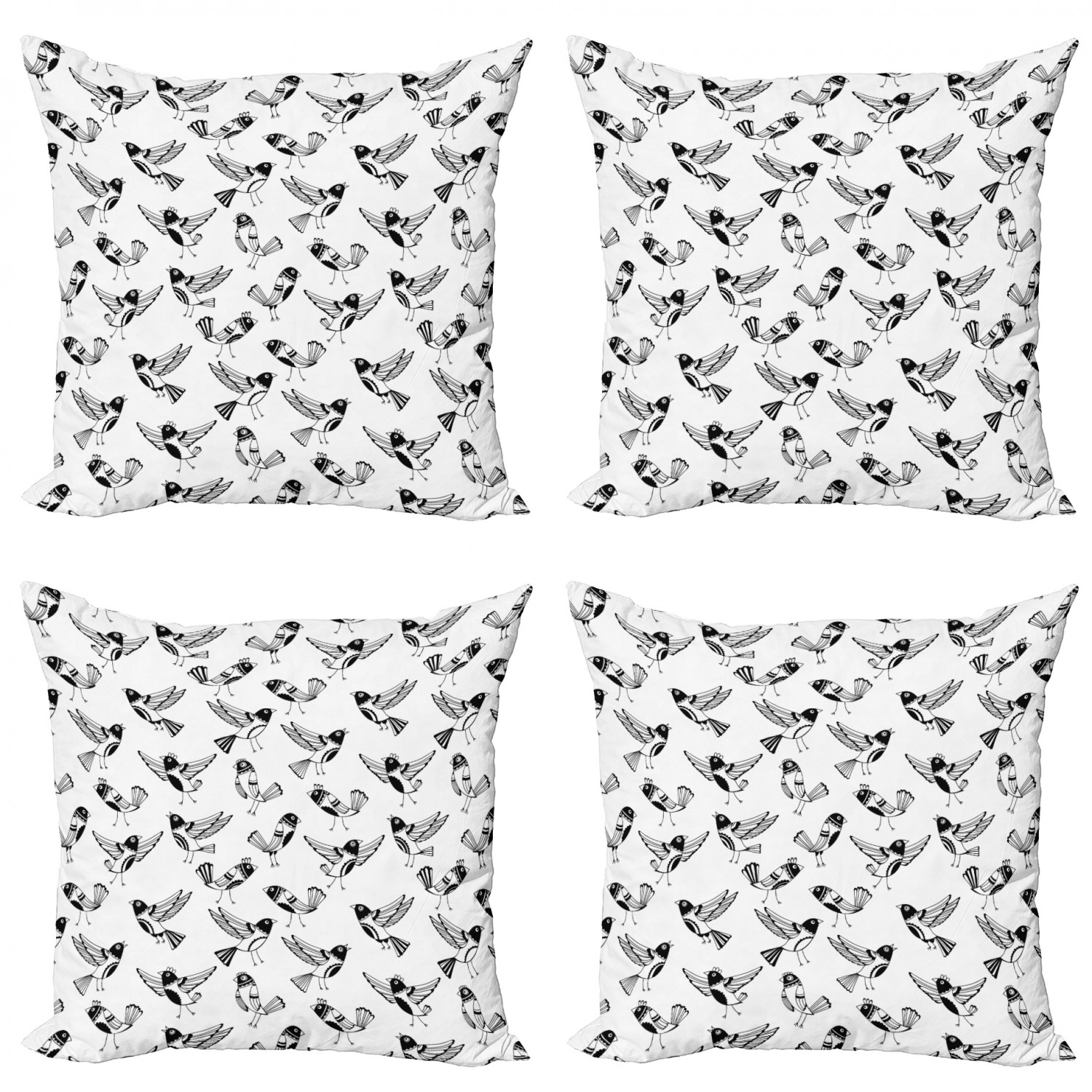 Black and White Throw Pillow Cushion Case Pack of 4, Doodle Style