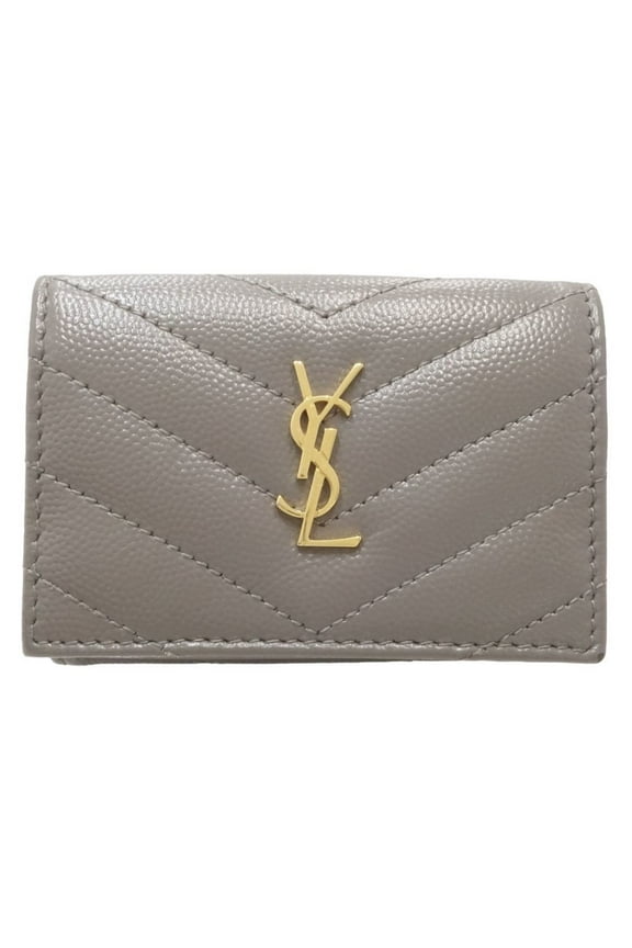 Pre-Owned SAINT LAURENT Origami Tiny Wallet Cassandra Matelasse 668274 Trifold Calf... (Good)