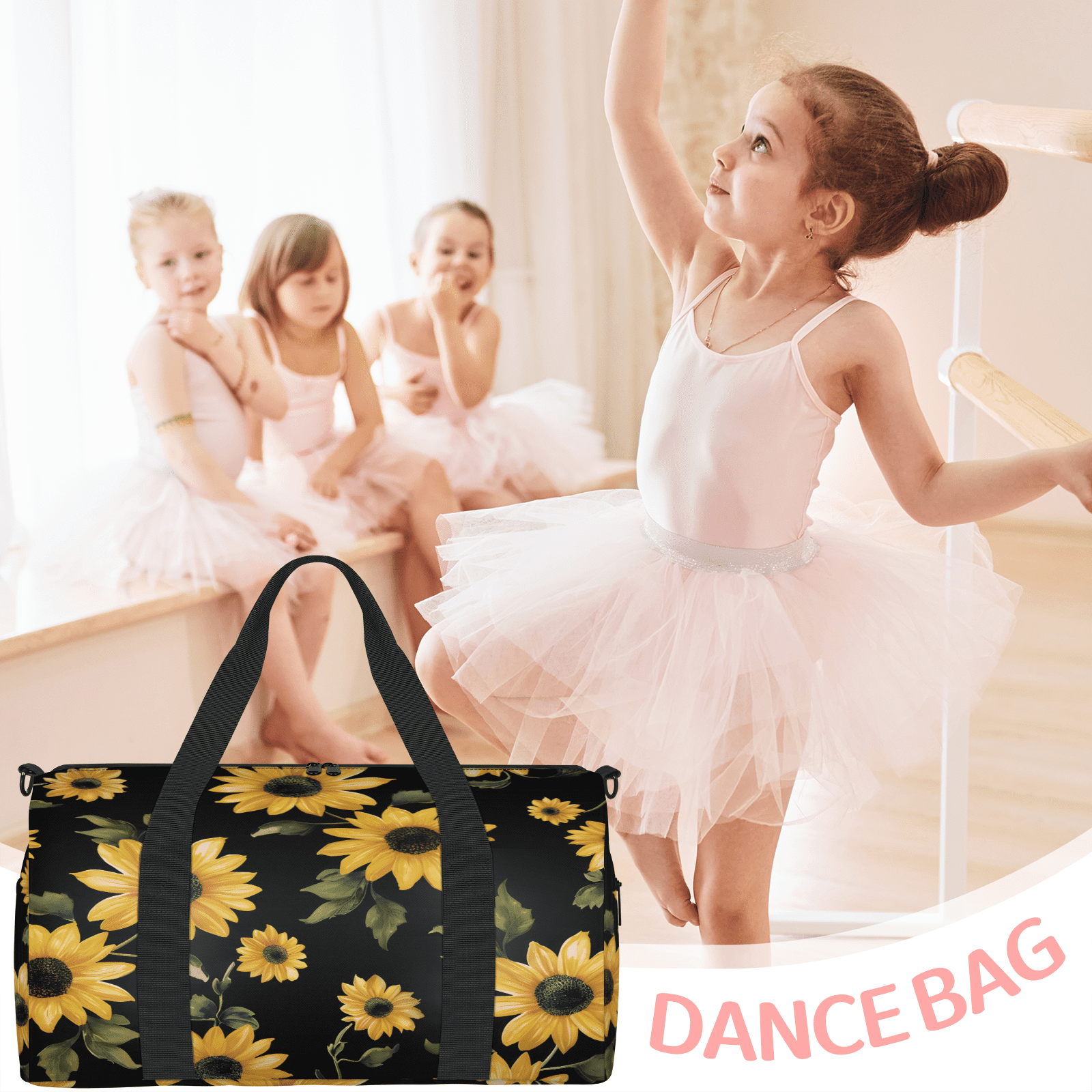 Herdesigns Retro Sunflowers Floral Gym Bag for Women, Duffle Bag for Travel Sport, Lightweight Waterproof Carry on Weekender Overnight Dance Yoga Workout Bags