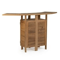 Ash & Ember Grade A Teak Folding Bar Table, Two Tier Cabinet with Folding Panels, Indoor Outdoor Solid Wood Patio Furniture, Tightly Spaced Slats, Weather Resistant Bar Furniture