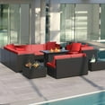 thumbnail image 6 of Homall 13 Pieces Rattan Patio Furniture Conversation Set with 43" Gas Propane 50000 BTU Fire Pit Table Outdoor Sectional Sofa for Backyard,Red, 6 of 10