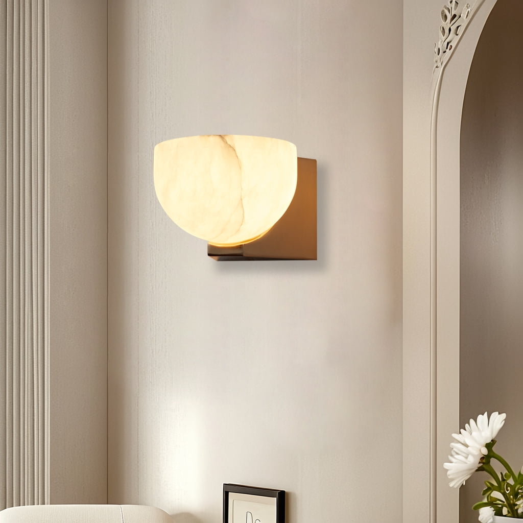 Handcarved Globe-Like Contours Alabaster Sconce, Wall Light for Living Room , Bedroom Wall Light Sconce(Gold)