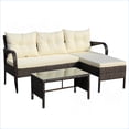 thumbnail image 6 of Patio 3 Piece Modern Outdoor Rattan Sectional Conversation Set with Beige Cushions & Tempered Glass Table | Tan Brown | Rattan, 6 of 26