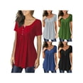 thumbnail image 3 of KVMeteor Womens Solid Henley V-Neck Casual Blouse Pleated Button Tunic Shirt Top, 3 of 5