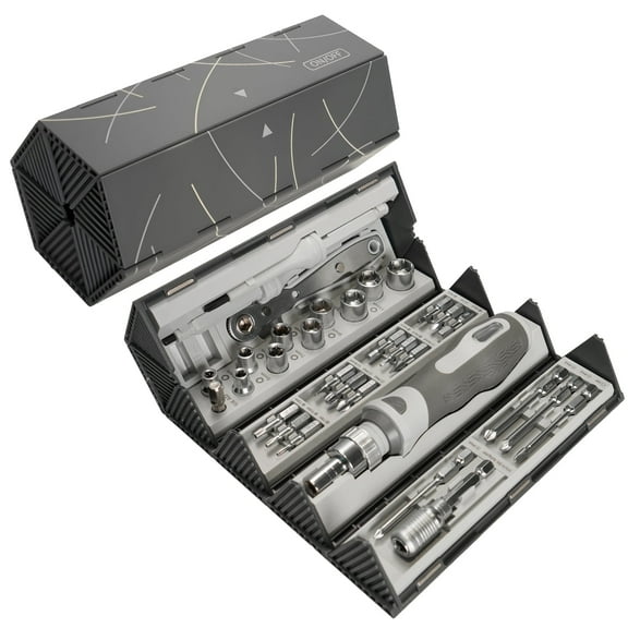 33-Piece Hex Ratchet Screwdriver Set with S2 Bits, Ergonomic Handle, Socket Wrench & Insulated Tester Function,  Precision Repair Tool Kit for Electronics, Bicycle, Furniture