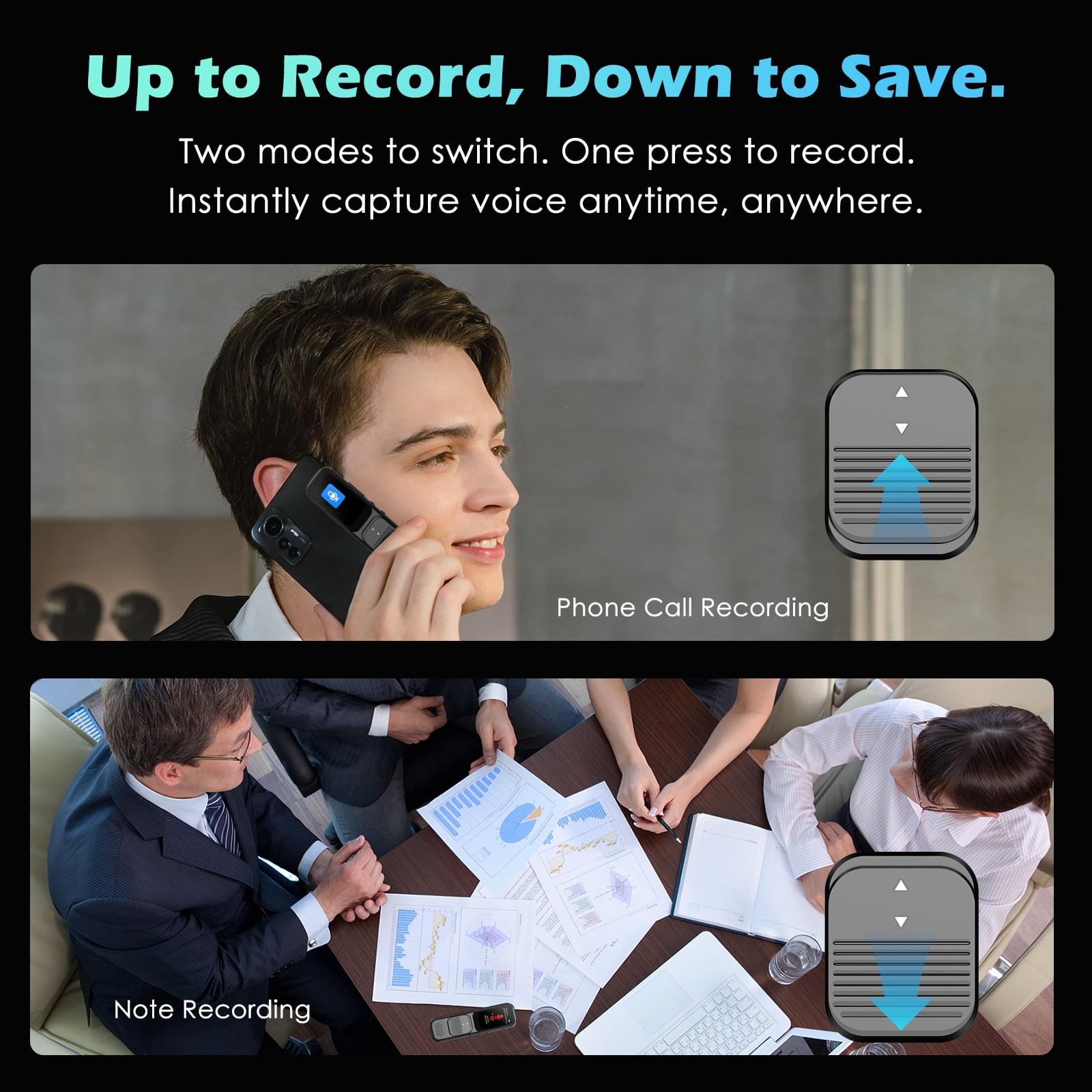 RONY 128GB AI Digital Voice Recorder with APP, 3072kbps Portable Audio Recorder with Transcribe Summarize Interpretation for Business Meeting Lecture Interview