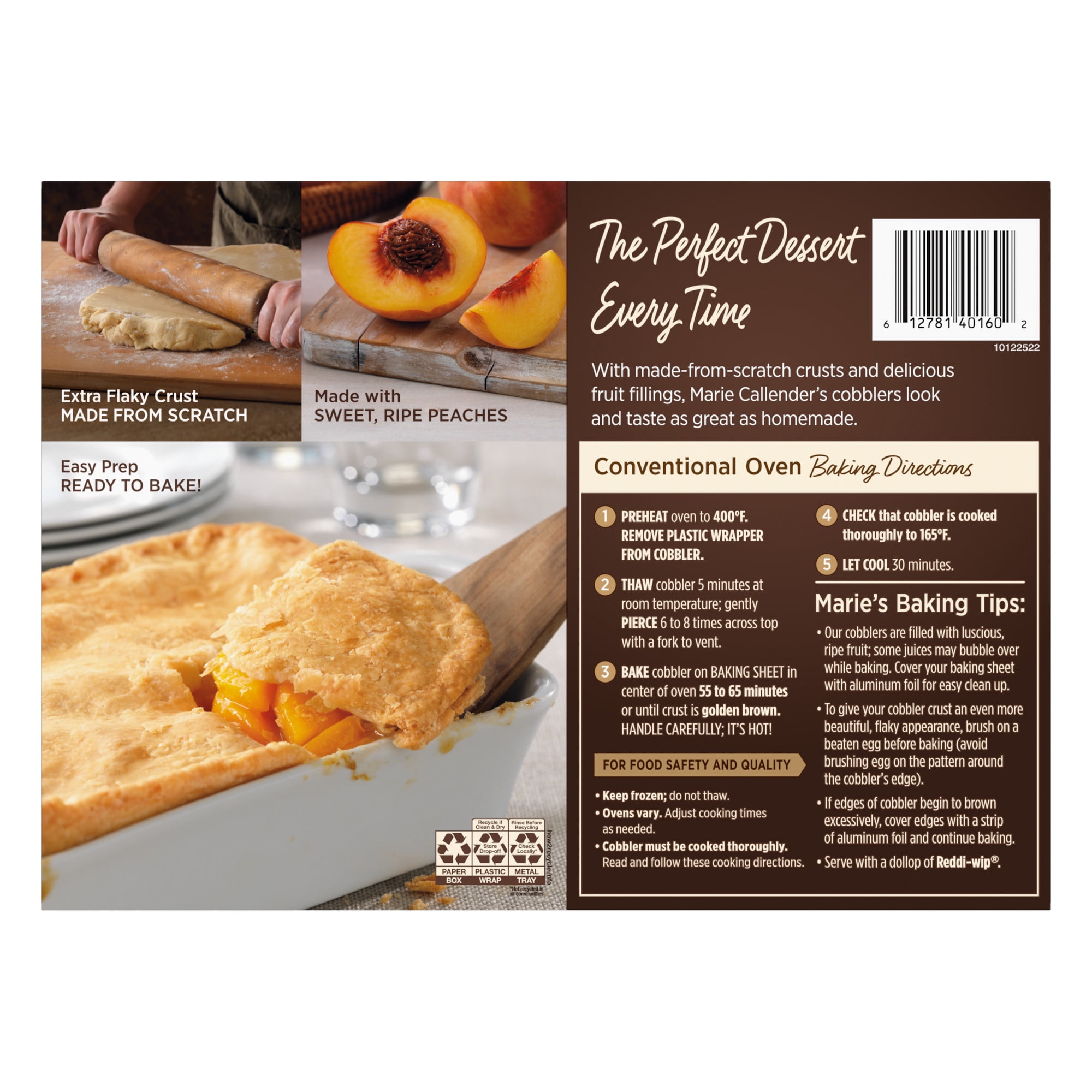 Marie Callender's Peach Cobbler, Frozen Dessert Pie, 32 oz.