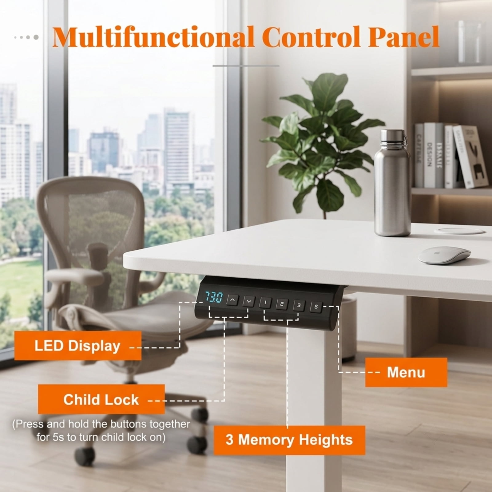 Furnibear Electric Standing Desk with 3 Memory Heights Adjustable Height Sit Stand Home Office Desk with Hooks and Cable Holes, White