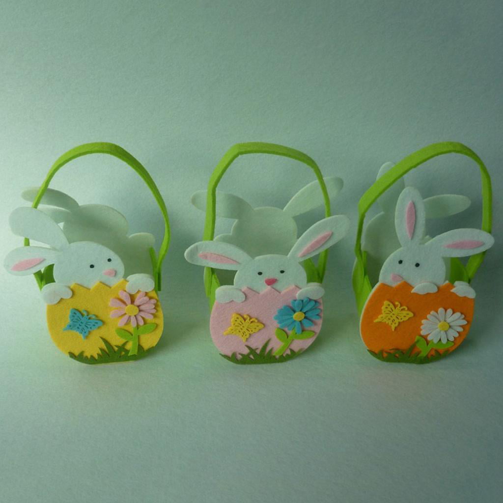 3pcs Happy Easter Rabbit Bunny Candy Gift Bags Egg Holder Bag Easter Decor 