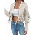 thumbnail image 3 of Women'S Faux Suede Leather Tassel Jackets with Lining Cropped Fringe Coats Fall Fashion Must Haves Beige XL, 3 of 9