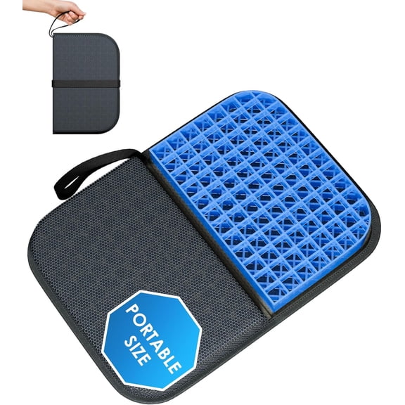Gel Seat Cushion, Portable Travel Cushion for Long Sitting, Thick & Foldable, 14.5" x 10.5" Large Size Chair Office Car Wheelchair, Relief Sciatica Coccyx Pain