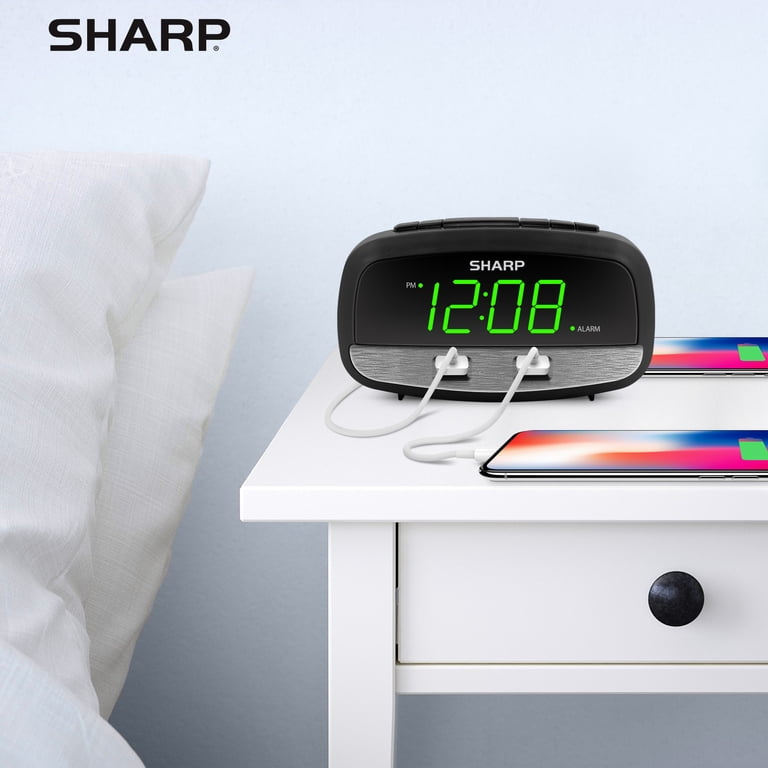 Sharp Digital Dual Alarm Clock With Battery Backup - Large Green LED Display
