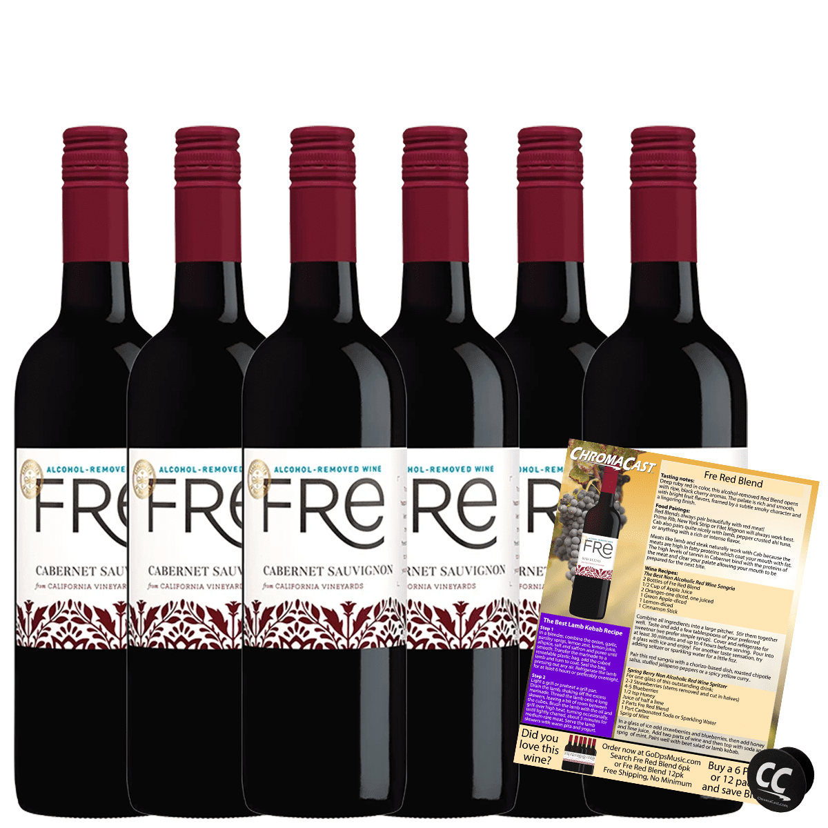 Sutter Home Fre Cabernet Non-Alcoholic Red Wine, Experience Bundle with ChromaCast Pop Socket, Seasonal Wine Pairings & Recipes, 12/750ML, 6-PACK