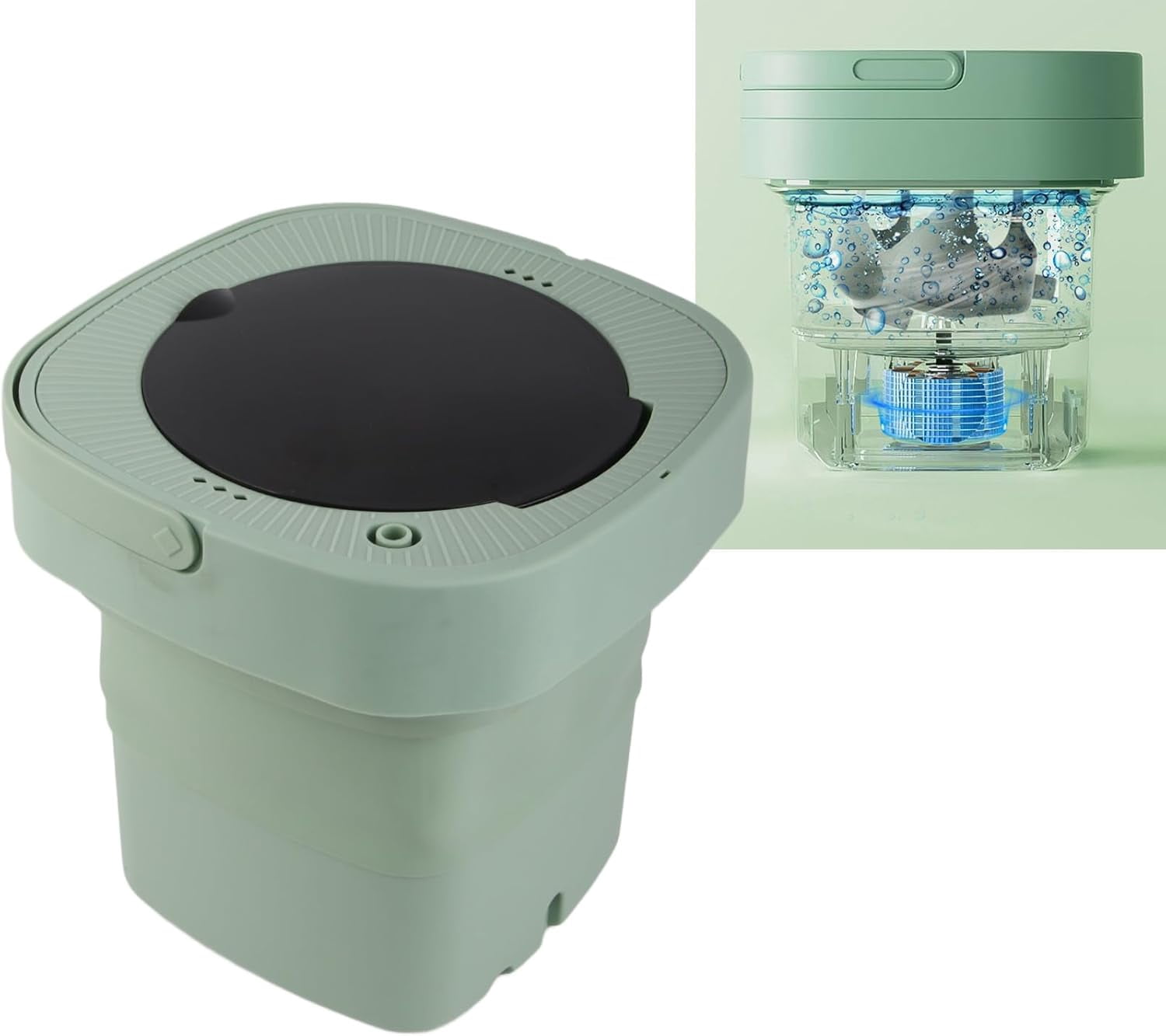 Foldable Washing Machine, 6.5L Portable Travel Folding Washing Bucket Mini Underwear Baby Clothes Small Items Washer with Spin Dryer for Apartments Dormitory Hotels(Green)